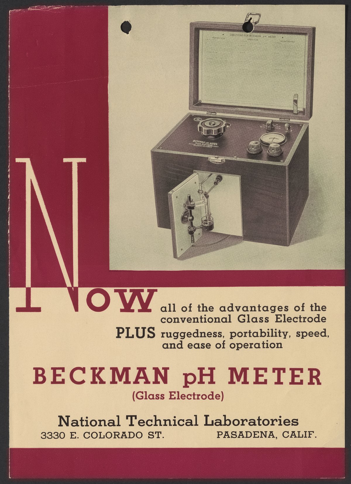 Historic brochure page related to early Beckman pH meter